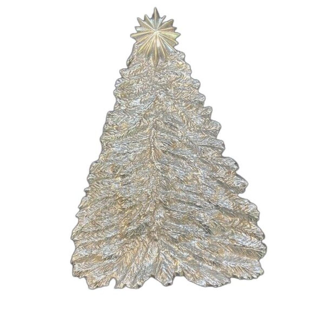 Mariposa Silver Christmas Tree Platter Recycled Metal 10" x 15"